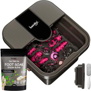 Beinilai Collapsible Foot Spa Bath with Heat,Bubble,Massage Rollers, Tea Tree Oil Foot Soak with Epsom Salt, Pedicure Foot File, Red Light,Removable Pumice Stone,Pedicure Foot Spa (Pink)