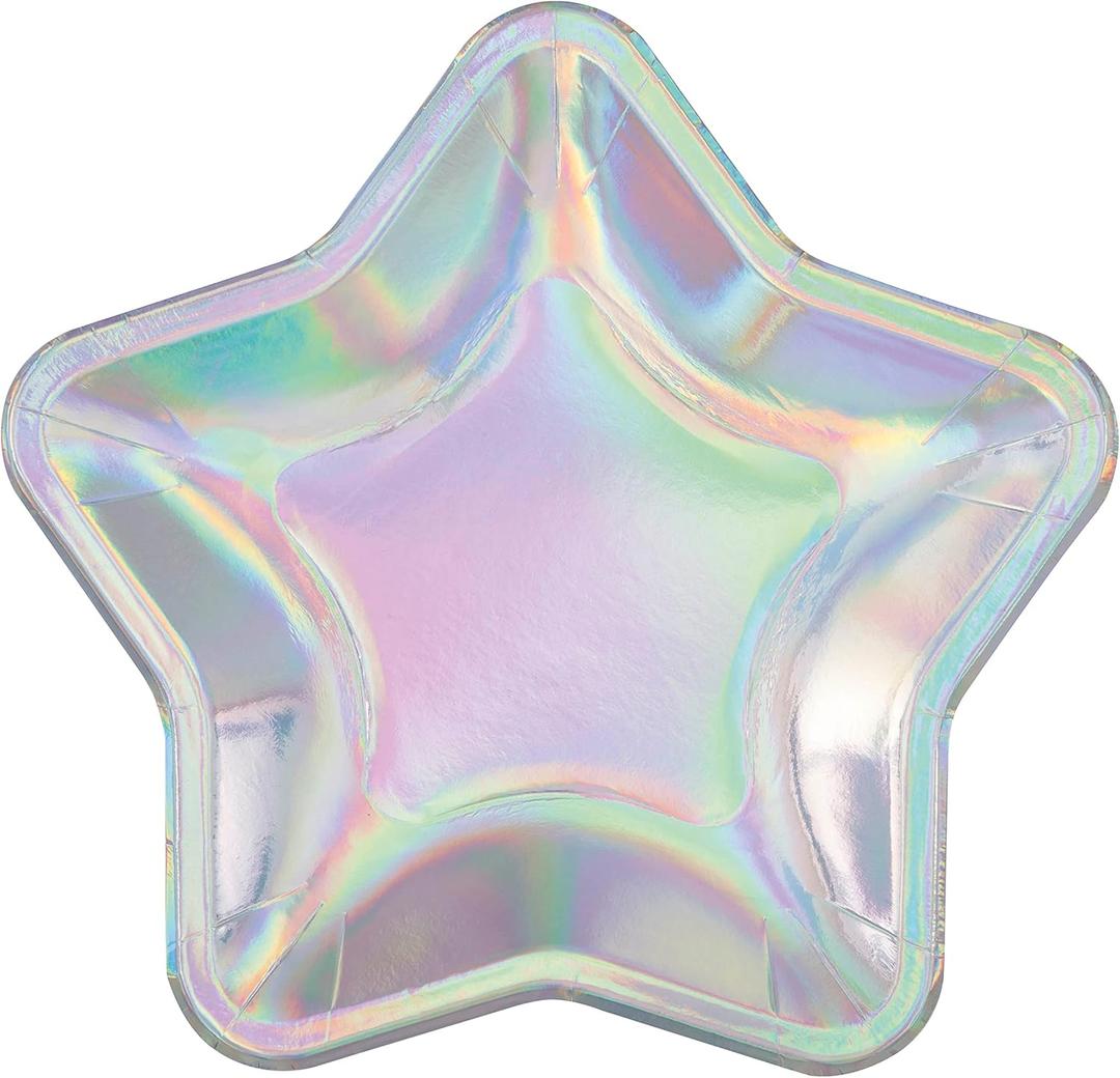 Unique 26144 Foil Stamped Star Shaped Paper Plates-21 cm-Purple Galaxy Party-8 Count (Pack of 1), Multicolour