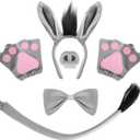 2 x Halloween Cat Costume Tiger Wolf Donkey Lion Panther Cosplay Accessories Ear and Tail Decoration Set Costumes