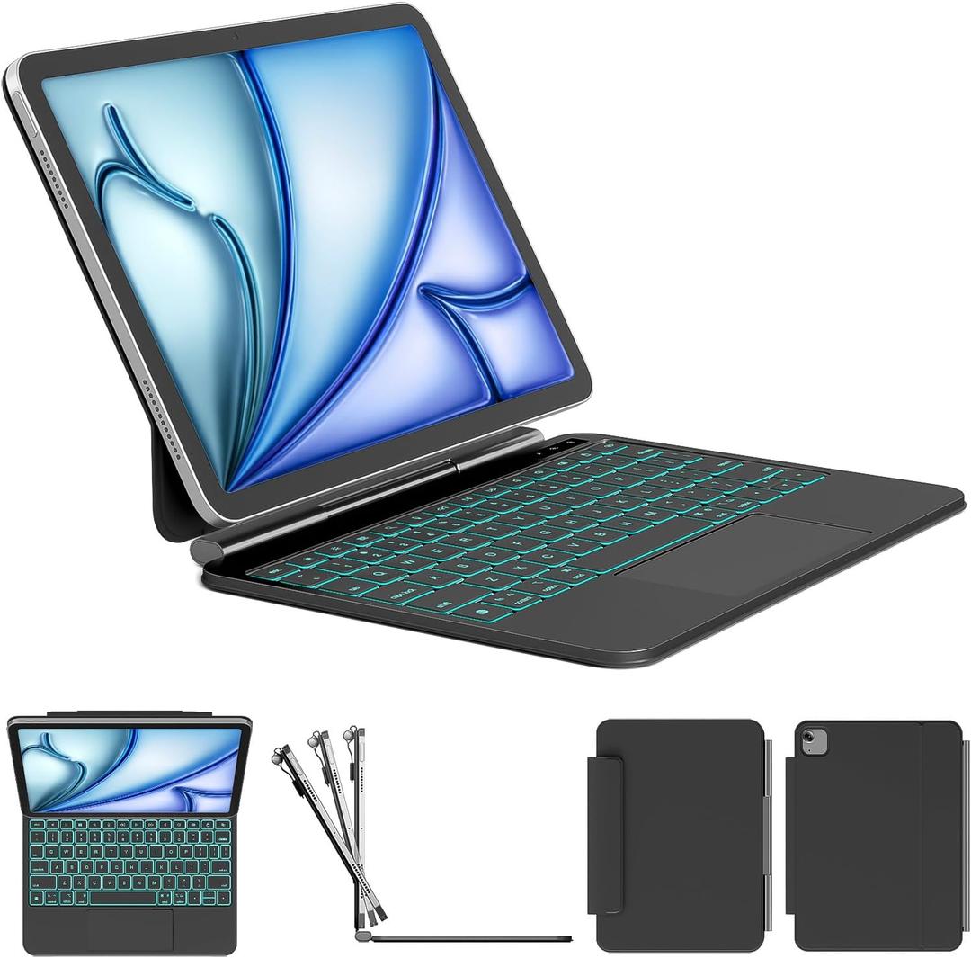 Keyboard Case for iPad Air 11-inch 2026 (M4/M3/M2) & iPad Pro 11 inch(1/2/3/4 Gen), Magic-Style Keyboard for iPad Air 5th/4th, 11-Color Backlit, Smart Trackpad with Pencil Buckle, Black