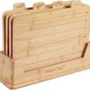 12.6"L x 9"W Bamboo Cutting Board Set of 4 - Wood Cutting Board Set with Holder, Chopping Boards Set with Food Icons, Juice Groove - Ideal for Meat, Fish, Bread, Vegetable, Fruit Chopping