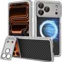 Luxury Carbon Fiber Aluminum Case for iPhone 17 Pro Max, Magnetic Heavy Duty Rugged Military Protective Phone Cover with Lens Protector Stand, Compatible with Magsafe, Titanium