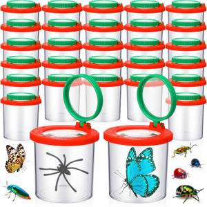 24 Pcs Bug Jar Viewer Magnifying Insect Box Magnifier Bug Container Bulk Insect Container Cage for Kids Children Science Nature Exploration Educational Tool Collecting Kit (Red)