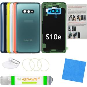 Galaxy S10e Rear Back Glass Cover Replacement with Pre-Installed Camera Lens + All The Adhesive + Installation Manual + Repair Tool Kit for Samsung Galaxy S10e SM-G970 All Carriers (Prism Green)