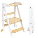 Foldable Toddler Tower, 95% Installed Step Stool for Toddlers, 3 Height Adjustable with Anti-Slip Protection, Kitchen Step Stool for Kids, Standing Learning Tower for Montessori