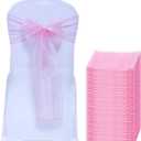 MDS® Pack of 50 Organza Chair Sashes for Wedding Decoration, Reusable Sheer Chair Bows for Banquet Chair Cover, Reception, Bridal Shower, Baby Shower, Birthday Party & Special Events - Blush Pink