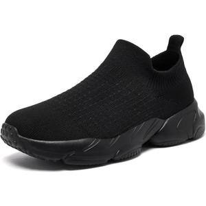 LDJ Womens Lightweight Slip on Walking Shoes Comfort Breathable Nurse Shoe Mesh Sock Casual Fashion Tennis Running Sneakers (8.5, Black)