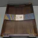 Acacia Wood Serving Tray with Metal Handles, 17x13in Food Drinks Tray for Coffee Table, Breakfast, Dinner & Bar, Rustic Decorative Storage Tray for Ottoman, Kitchen, Elegent Gift Packaging (Black Handle 01)