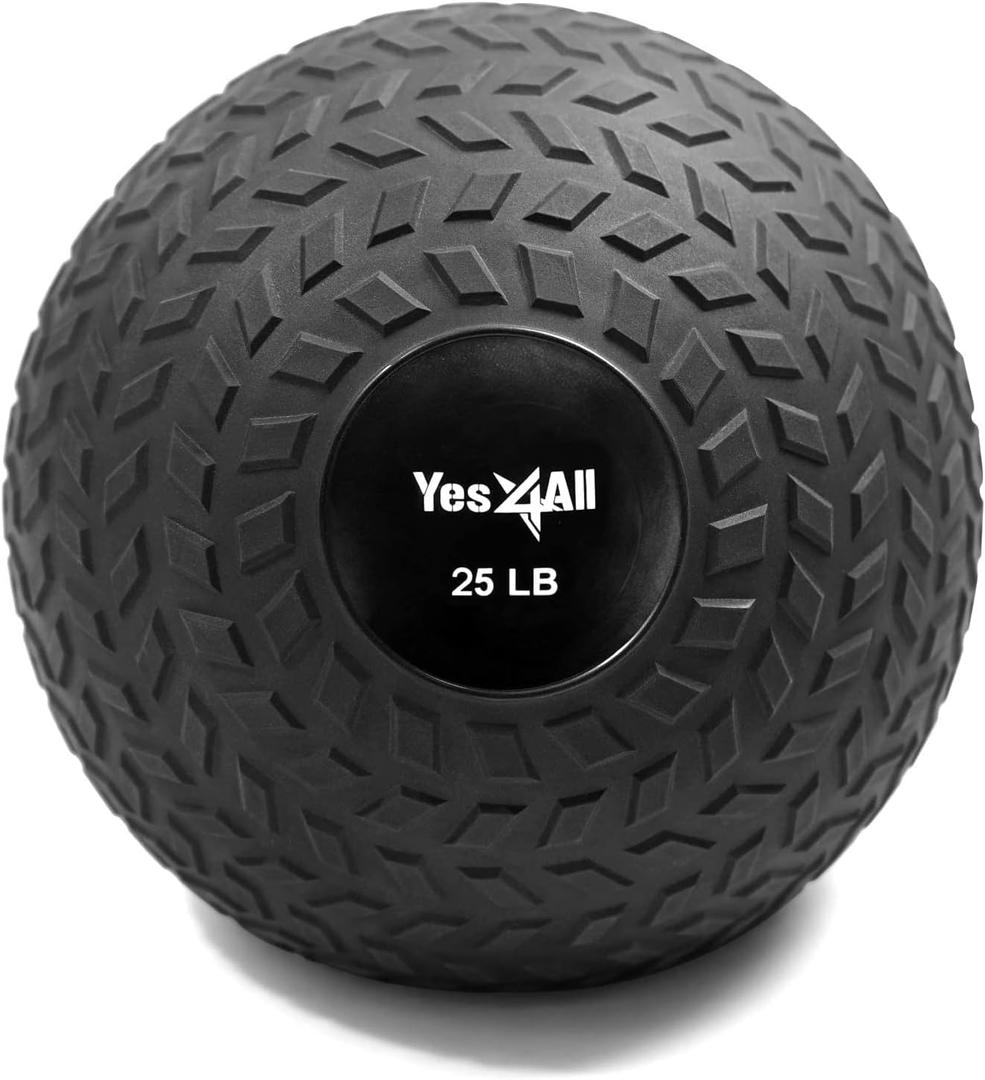 Yes4All Slam Balls, 10-40lb Medicine Ball Weight, Durable PVC Sand Filled Workout Dynamic Medicine Ball for Core Strengthen (25lbs, Black)