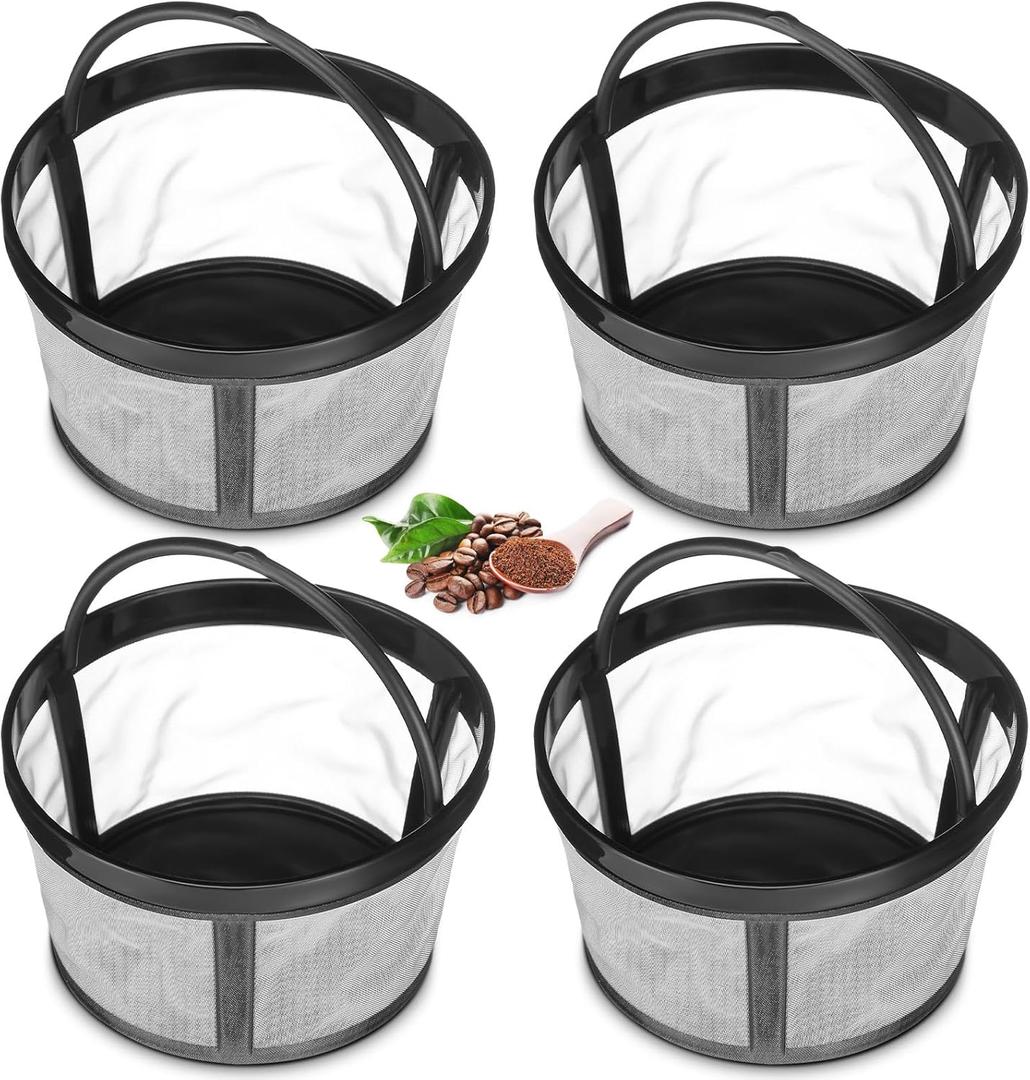 Maxdot 4 Packs Reusable Coffee Filters 4-5 Cup Replacement Mesh with Handle 2.8 x 3.1 x 2 Reusable Filter Basket Compatible with Mr. Coffee Most Coffeemakers Brewers Universa(Nylon,White)