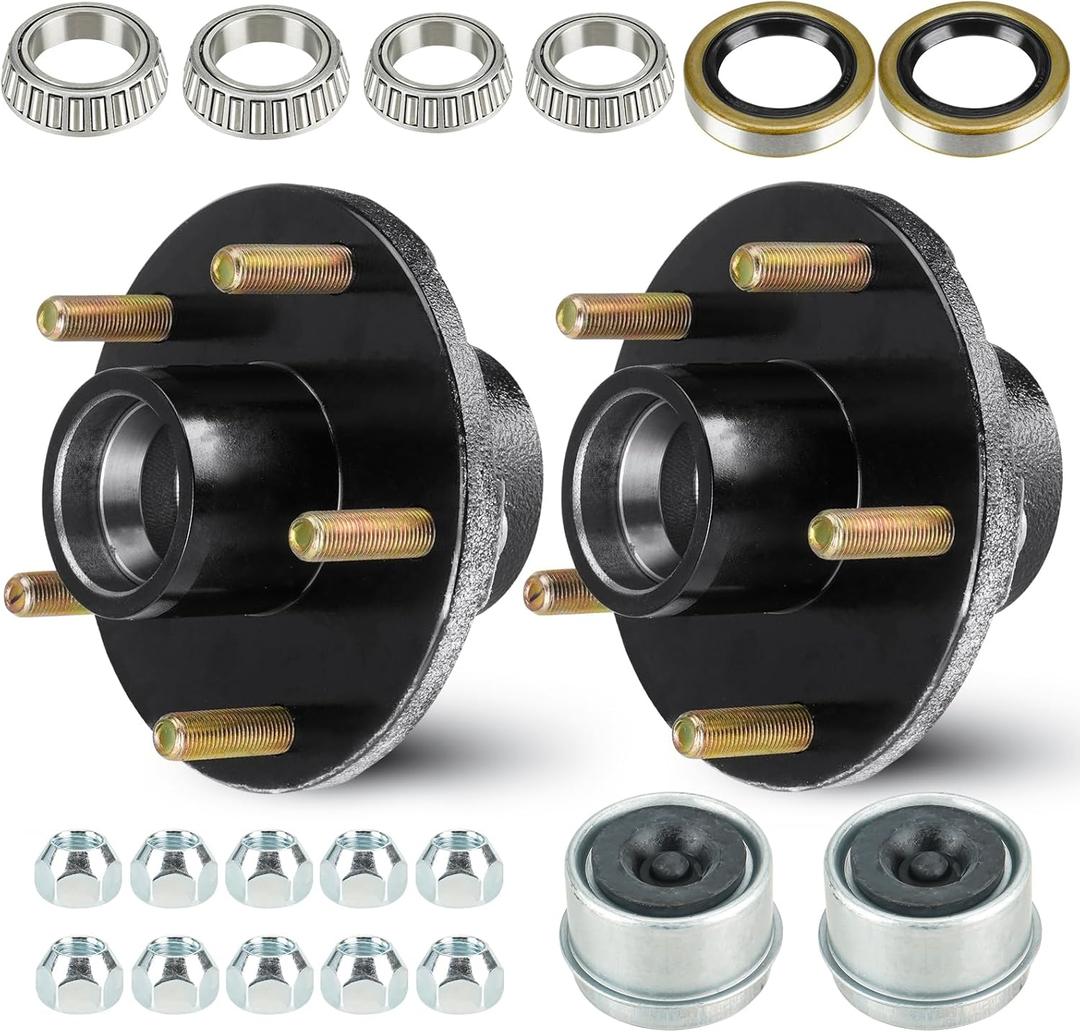 Trailer Wheel Idler Hub Kit, 5-Hole, 5" Bolt Circle Idler Hub for 3500 lb Axles, Suit 1-1/16" to 1-3/8" Spindle, Trailer Wheel Hub Assembly for Rvs and Trailer(Set-2, Only Fit Tapered Spindle)