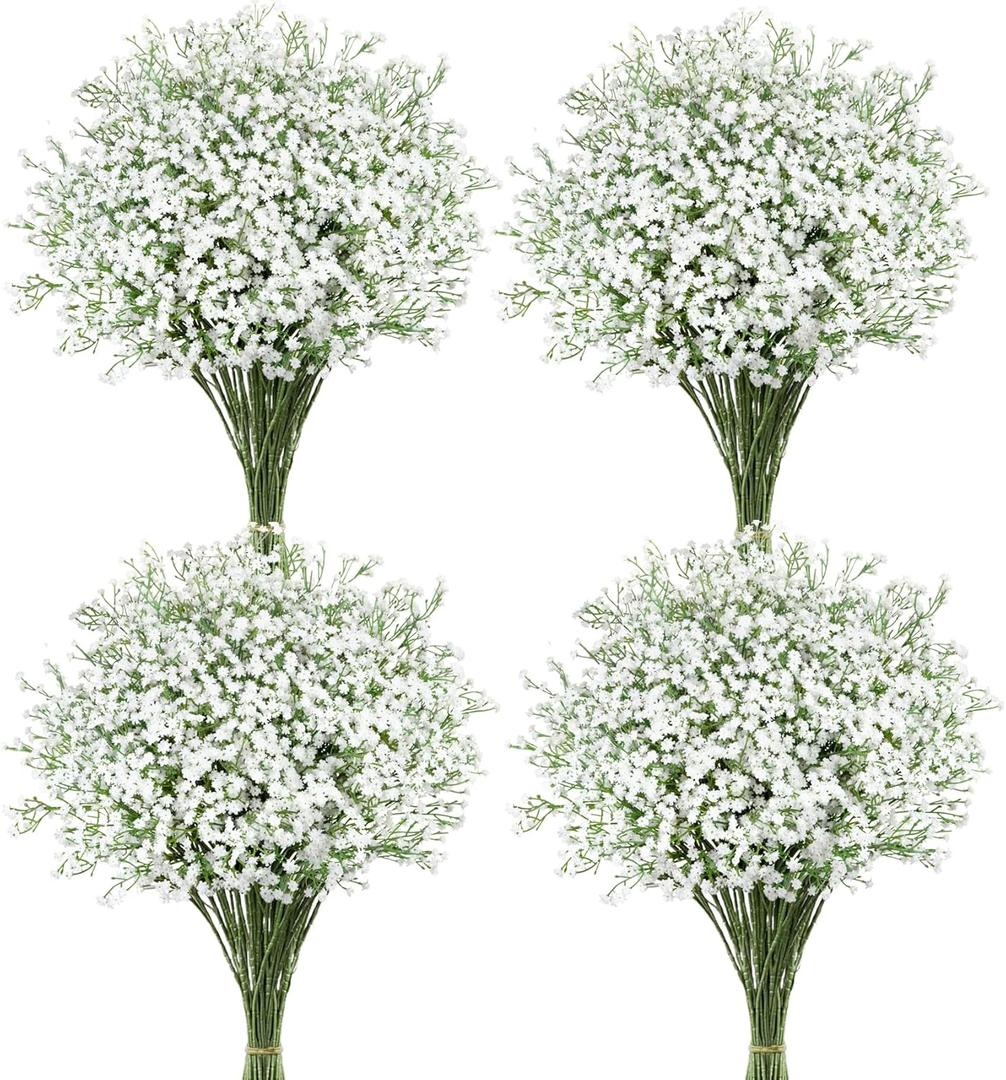 Babys Breath Artificial Flowers, 18 Pcs White Fake Baby Breath Flowers Artificial Bulk Real Touch Faux Gypsophila Bouquets for Wedding Floral Arrangement Party Home Decoration