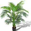 KOL 4ft Artificial Areca Palm Tree Plant, 47in Fake Cane Palm Silk Tree Indoor Outdoor, Dypsis Lutescens, Realistic Faux Silk Plants for Office Home Garden Decoration, Lifelike Modern Decor