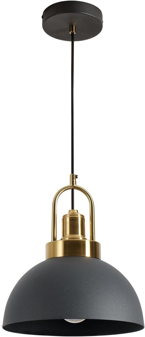 Vintage Industrial Pendant Light Black Pendant Light with 9.84-inch Dome and Brass Socket, 78.74-inch Wire  Perfect for Kitchen Island, Dining Room, Hallway, Bedroom, Living Room