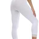 Women's Lace Trim Leggings 3/4 Length Capri Stretchy High Waist Yoga Cropped Leggings Lightweight Tights (S-M, White)