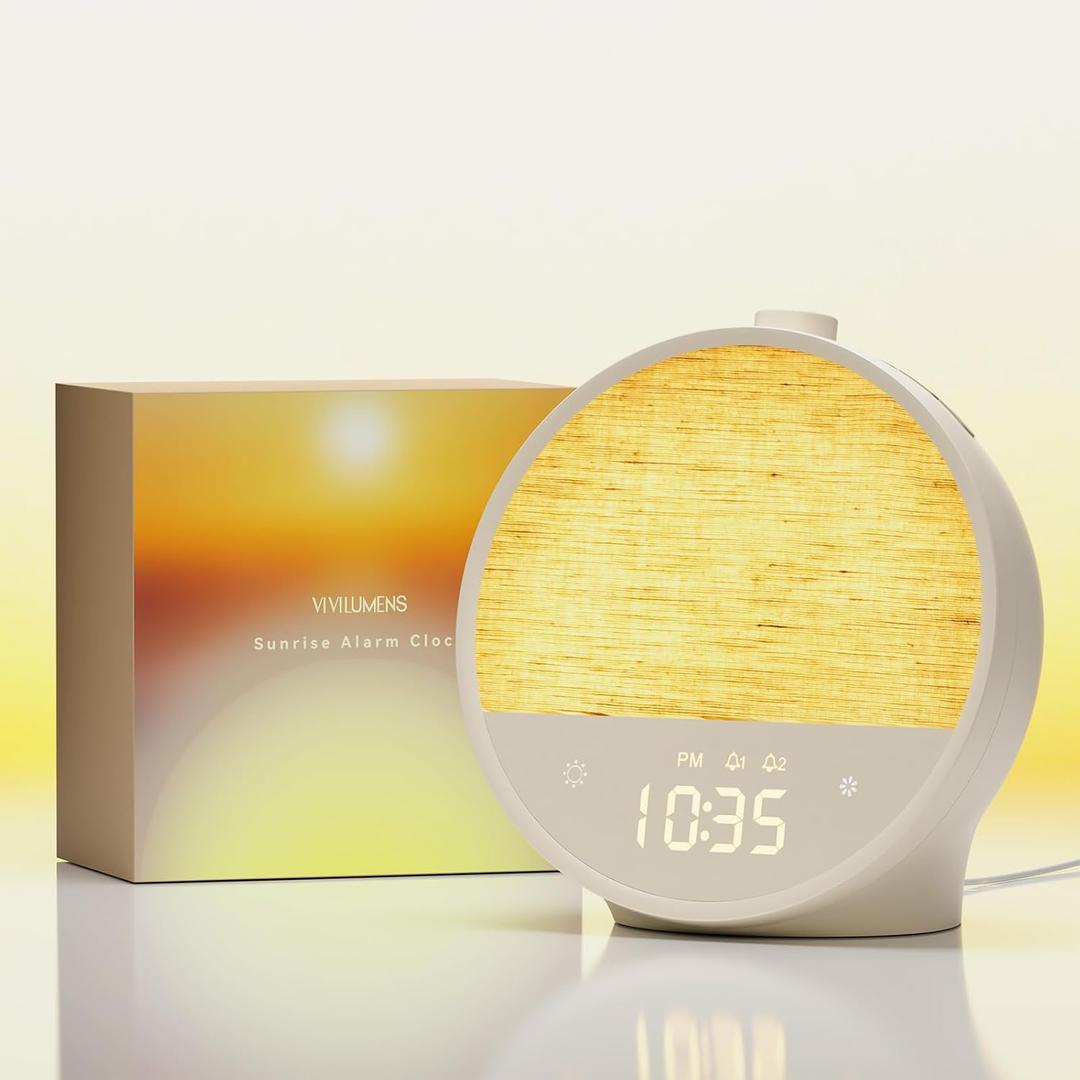 Vivilumens Sunrise Alarm Clock, Gentle Wake-Up Light & Sound Machine, Dual Alarms for Heavy Sleepers Adults, Natural Sounds, RGB Mood Light, Dimmable Bedside Night Lamp Ideal for Bedroom & Gifts (Putty)