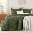 Andency Olive Green Comforter Set King Size, Boho Soft Fluffy Warm Lightweight Bedding Comforter Sets for King Bed, 3 Pieces Chevron Tufted Aesthetic Microfiber Lightweight Comforter Set (King (104"x90"))