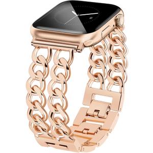 JR.DM Rose Gold Watch Bands for Women Compatible with Apple Watch Band 38mm 40mm 41mm 42mm (S10) Adjustable Metal Band Cowboy Steel Chain Bracelet for iWatch Series1/2/3/4/5/6/7/8/9/10/SE (No Case)