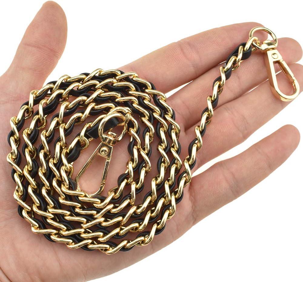 HAHIYO Mini Purse Chain Strap Slim Wide 8mm for LV Length 39.4 inches Extra Thick 4.5mm Black Leather Gold Hardware for Shoulder Cross Body Sling Handbag Wallet Comfortable Flat Metal Strap 1 Pack