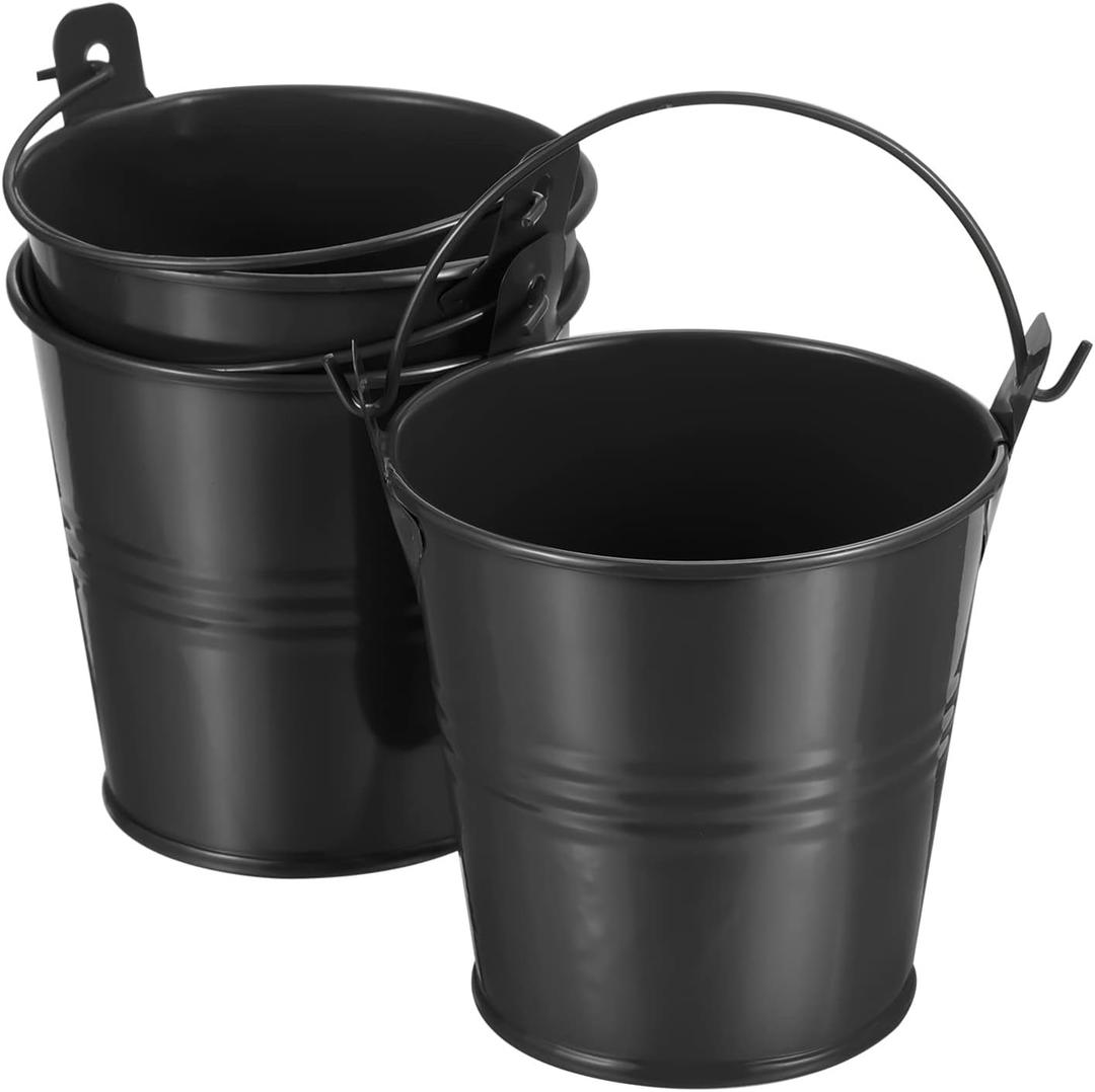 PATIKIL 3" Height Mini Metal Bucket, 3 Pack Colorful Metal Succulents Pot Party Decorative Pails with Handles for Small Succulents, Black (About 200ML)