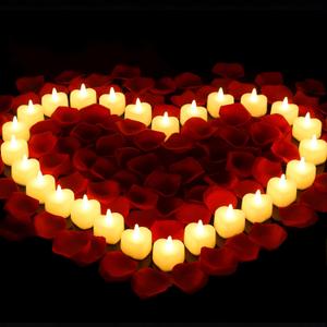Honoson 1000 Pieces Artificial Rose Petals with 24 Pcs Flameless Heart Shaped LED Tealights Candles Special Romantic Night Decorations for Proposal Wedding Anniversary Table Decor(Yellow)