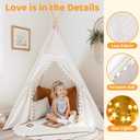 Sumbababy Kids Teepee Tent for Toddlers, Washable Indoor Tipi Sleepover Tent with Lights, Slumber Party Tent for Girls & Boys, Foldable Play Tents Gift Toy