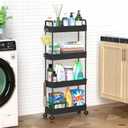 SOLEJAZZ Slim Rolling Storage Cart with Wheels 4 Tier Skinny Bathroom Storage Organizer Narrow Shelf Unit Thin Laundry Room Utility Cart for Bedside Kitchen Office Next to Fridge Small Places, Black