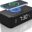 Digital Alarm Clock White Noise, Loud Digital Alarm Clocks Bedrooms, Alarm Clock Speaker Wireless Charger AUX USB Bluetooth Speaker 12/24H Dual Alarm Snooze Adjustable Brightness, Black