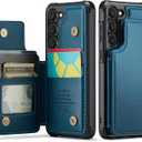 Vinich for Samsung Galaxy S23 Wallet Case with Card Holder, RFID Blocking Credit Slots Kickstand Shockproof Phone Cover for Women Men, Blue