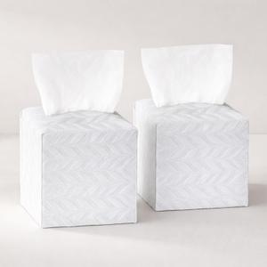 Tissue Box Cover 2-Pack, Square Tissue Holder with Bottom Belt, Modern Tissue Case Facial Paper Organizer Dispenser for Bathroom, Office, Home, Table, Car, Leaf Pattern White