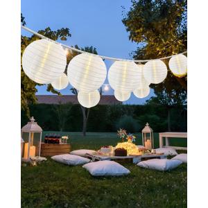 25Ft White Lantern String Lights with 10pcs G40 LED Bulbs, Nylon Hanging Chinese White Lanterns Connectable for Indoor Outdoor, Summer Camping, Wedding, Bedroom, White Wire