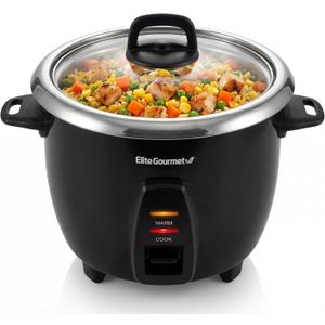 Elite Gourmet ERC2010B Electric Rice Cooker with Stainless Steel Inner Pot Makes Soups, Stews, Porridge's, Grains and Cereals, 10 cups cooked (5 Cups uncooked), Black