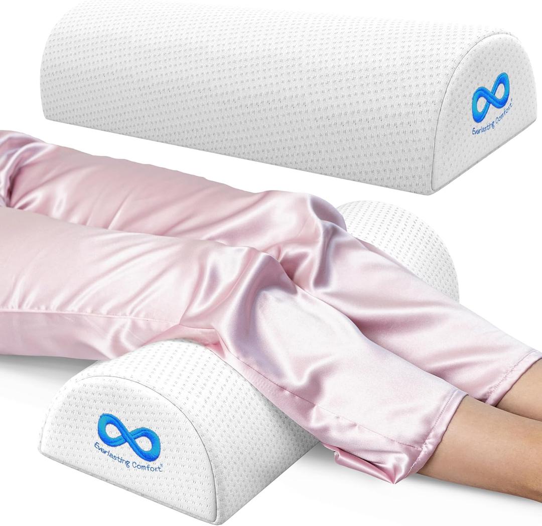 Everlasting Comfort Under Knee Pillow for Back Sleeping - FSA/HSA Eligible Memory Foam Half Moon Leg Bolster Pillow for Back Pain, Thoracic Support