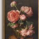 WALLZK Vintage Framed Wall Art Peony Wall Decor Pink Floral Canvas Prints Cottagecore Decor Rustic Farmhouse Pictures Artwork for Walls Living Room Bedroom Bathroom 16"x24", 16"x24" Natural
