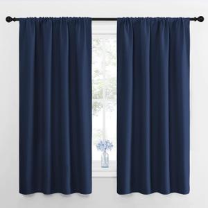 NICETOWN Bedroom Curtains Blackout Draperies - All Season Thermal Insulated Solid Rod Pocket Top Blackout Curtains/Drapes for Kid's Room (Navy, 1 Pair, 42 x 63 Inch)