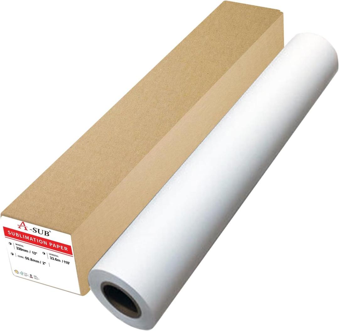 A-SUB Sublimation Paper Roll 105gsm 13 Inch x 110 Feet Quick Drying Compatible with Inkjet Printer (13''X110')