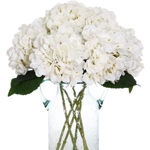 Kimura's Cabin 6pcs Fake White Flowers Artificial Silk Hydrangea Flowers Bouquets Faux Hydrangea Stems for Home Table Centerpieces Wedding Party Decoration (White)