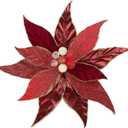 DILATATA 3 Pcs Artificial Christmas Flowers 13 Inch Glitter Poinsettia Picks Christmas Tree Ornaments Topper Decorations Red Poinsettias Flowers for Xmas New Year Wreath Garland Wedding Home Decor (Style 2-red)