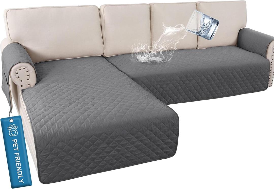 H.VERSAILTEX L Shape Sectional Couch Covers 2-Piece L Couch Cover 100% Waterproof Pet Couch Covers for Sectional Sofa Washable(Left Chaise + 3 Seat Sofa, Rocket Gray)