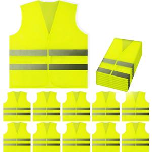 PeerBasics Safety Vests 10 Pack - Yellow Reflective High Visibility, Hi Vis Silver Strip, Men Women, Work, Cycling, Runner, Surveyor, Volunteer, Crossing Guard, Road, Construction, Neon (Mesh, 10)