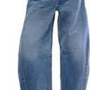 Barrel High Waisted Casual Baggy Trendy Straight Wide Leg Boyfriend Jeans (8, Dark Blue)