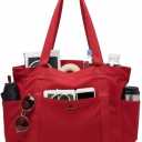 Medium Canvas Tote Bag with Zipper & Multi-Pocket, Heavy Duty Reusable Canvas Purse for Women Men Work Handbag