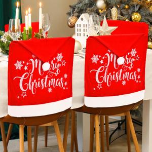 Christmas Chair Covers Set of 4 Santa Hat, Silver Glitter Print, High Resilience Pompon on Top, Size 25"x20", Christmas Decorations Indoor for Dining Room, Christmas Party Decorations