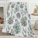 Succulent Blanket Botanical Floral Throw Blankets Lightweight Flannel Throws for Camping Couch Chair Office Bed Home Spring Summer Decor Gifts for Plant Lover,60x50inch