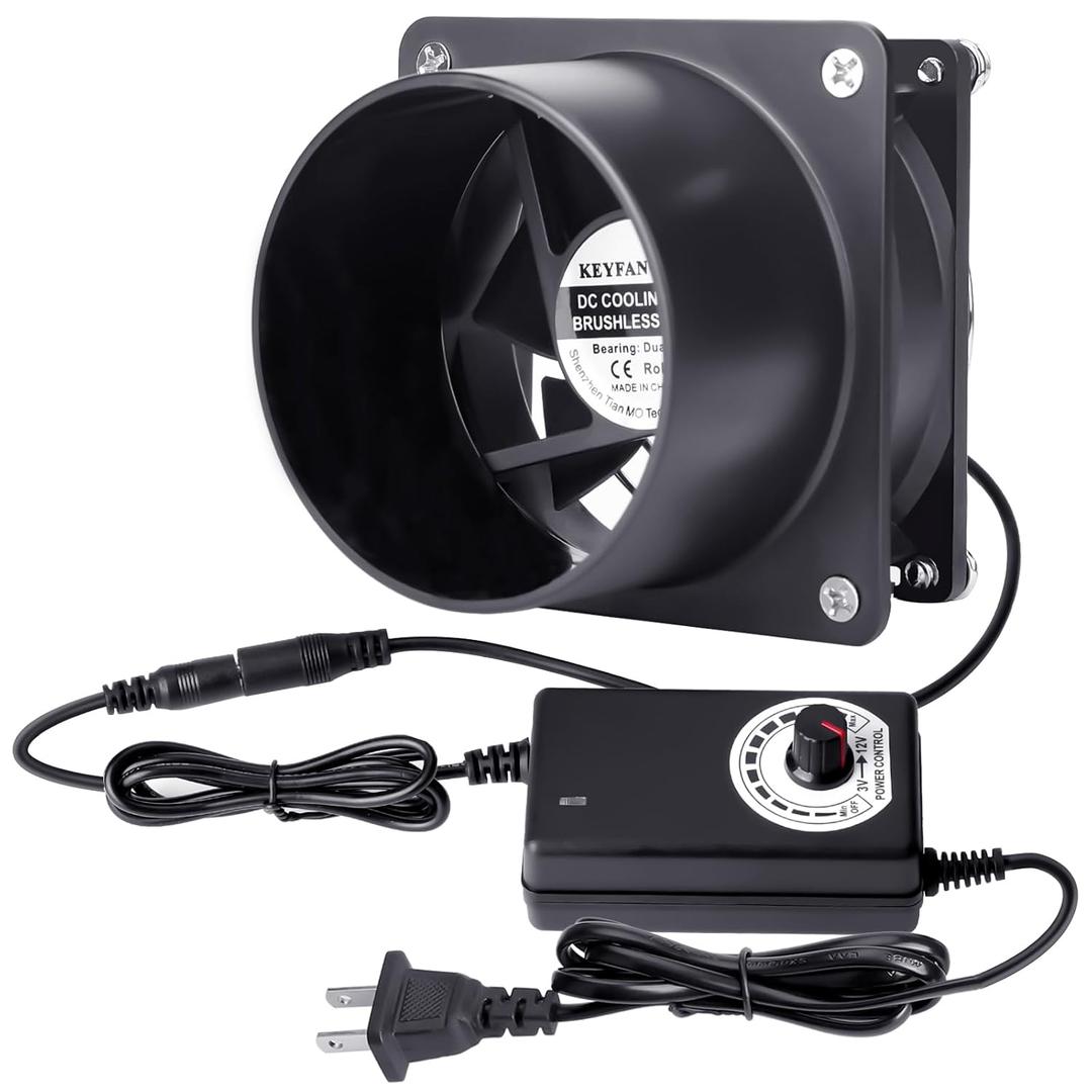 Small Axial Exhaust Fan, 80mm 12V DC Fan with AC Plug Dual Ball Bearings Air Exhaust Fume Smoke Extractor Fan Kit for DIY Soldering, 3D Printer Enclosure