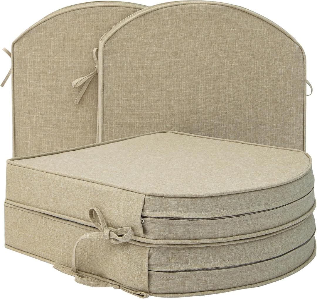 Outdoor Chair Cushions, Fade-Resistant & Water-Resistant, D Shaped Patio Furniture Seat Chair Pads Replacement with Ties, Non-Slip Bottom, Removable Cover, Set of 4, 17 x 16 Inch, Natural, 17" x 16" 4 Pack