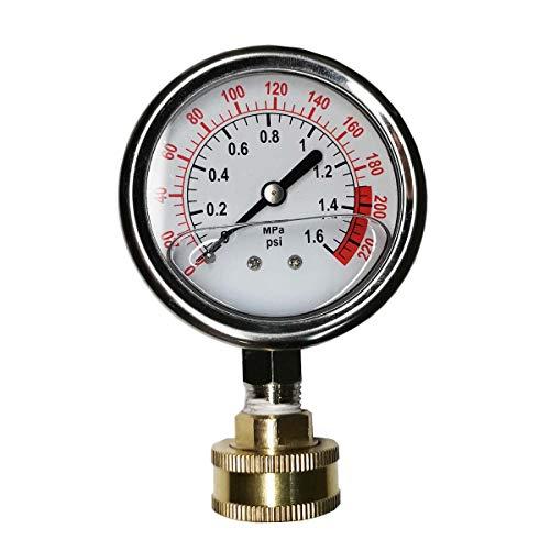 Stainless Steel 304 Liquid Filled Water Pressure Test Gauge,0-220psi, 2-1/2" Dial Display,Oil Gauge.Female 3/4" GHT Garden Hose Thread.