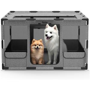 Dog Playpen, 43x43x26 Inches Puppy Playpen Portable with Top Cover, Thickened Fabric Tear Resistant Waterproof Bottom with Breathable Mesh Dog Fence for Indoor and Outdoor, Gray