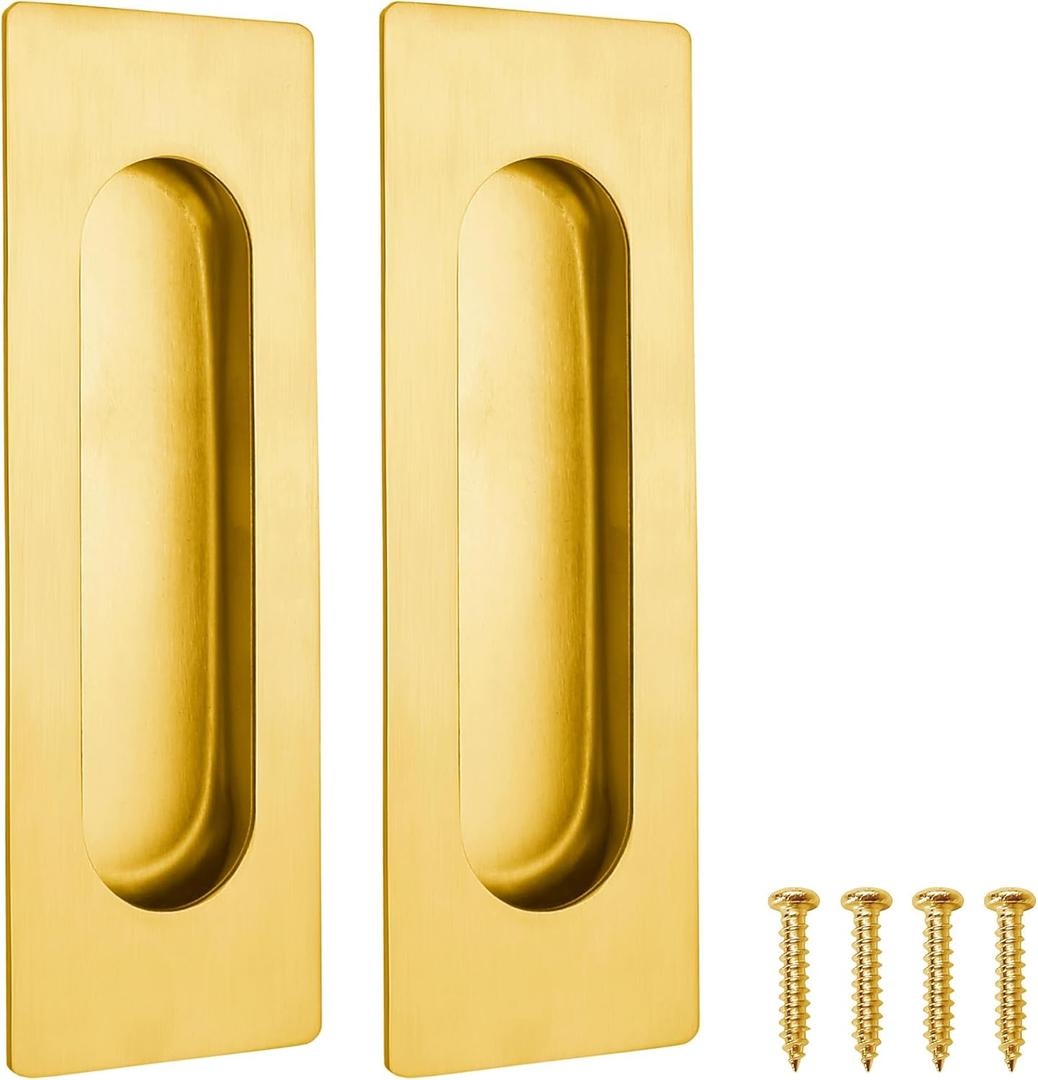 Malimali 4.72 Inch Recessed Finger Flush Pulls for Kitchen Cabinet, Closet, Sliding Cupboard Door Handle - Brushed Gold Stainless Steel Rectangular Door Pulls