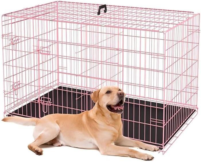30-Inch Folding Metal Dog Crate for Small and Medium Breeds Double Door, Removable Tray, and Carry Handle Ideal for Indoor - Pink